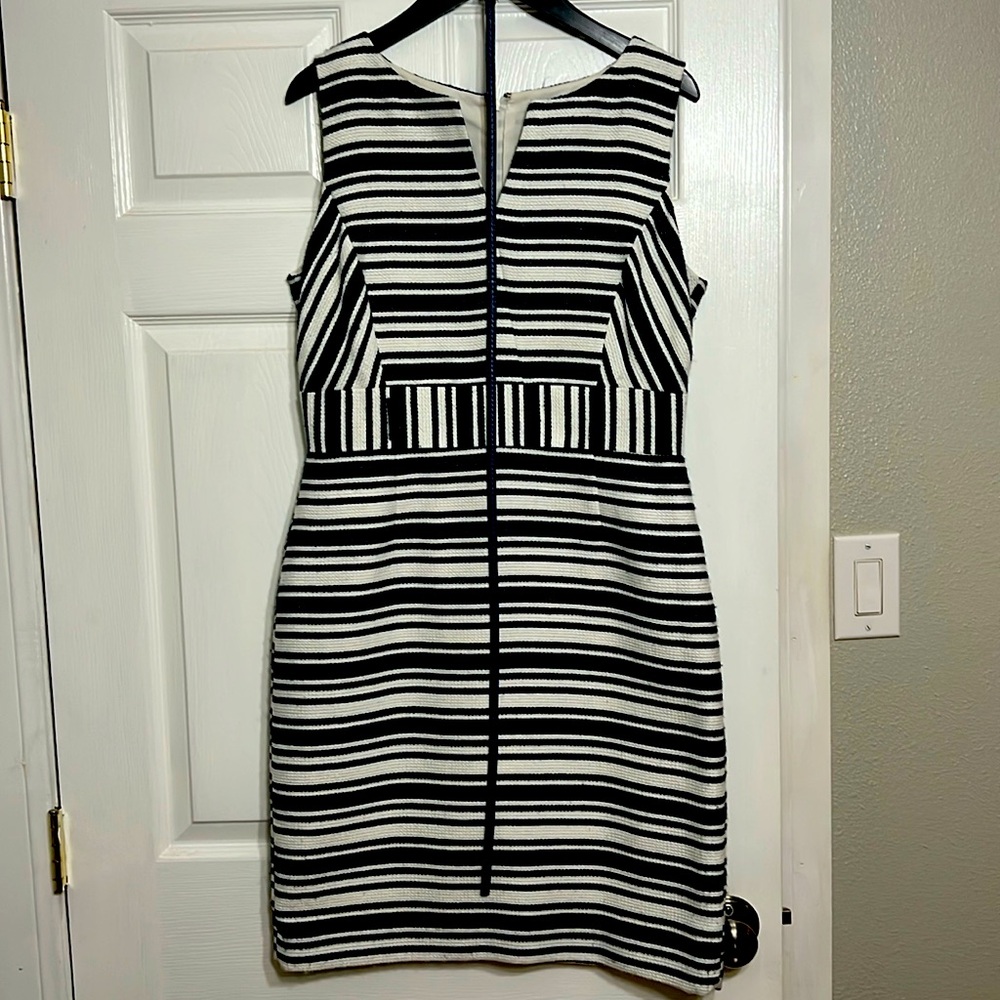 ANTONIO MELANI Navy Blue and White Striped Dress